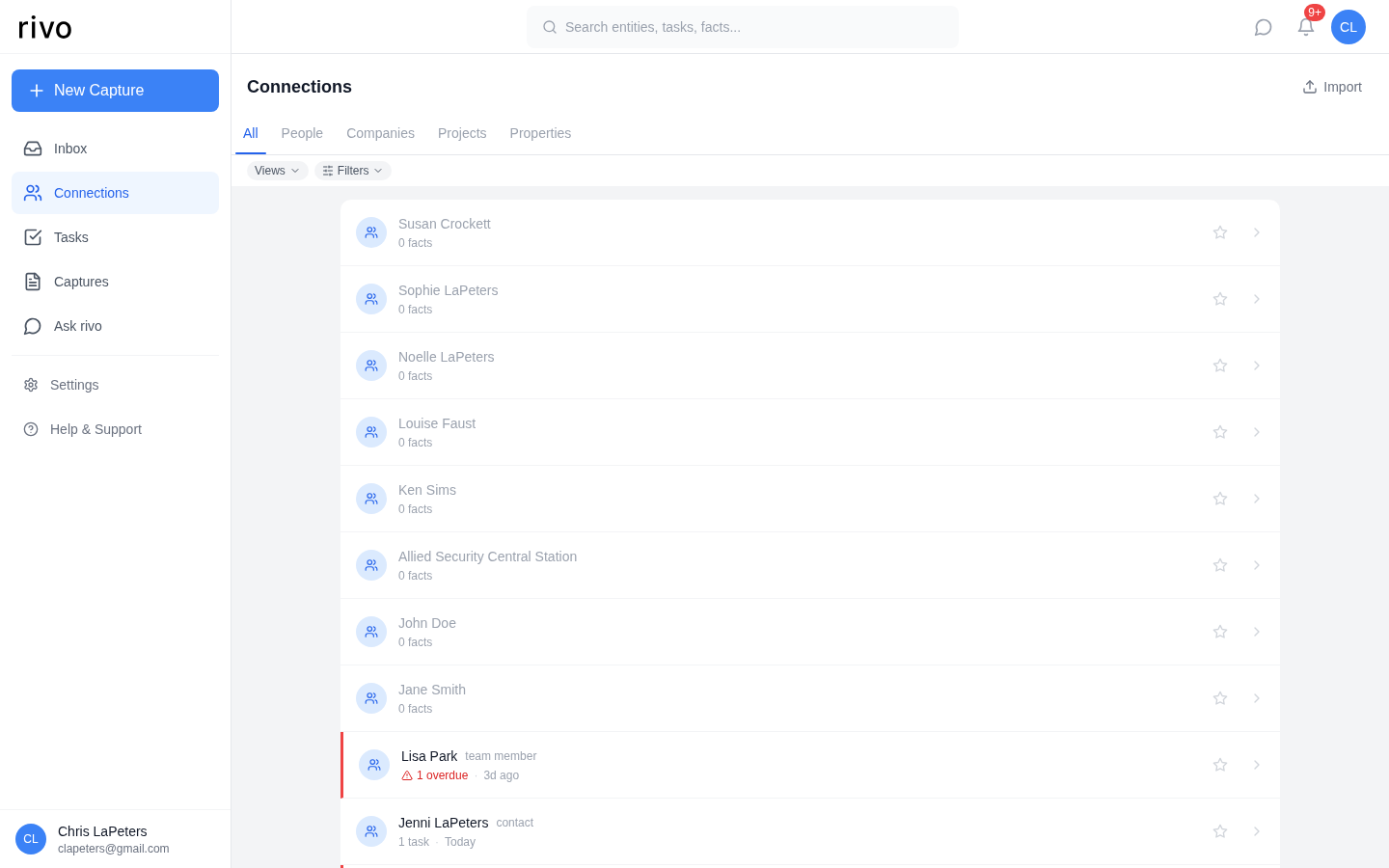 Connections list on desktop showing type tabs, views, and filters
